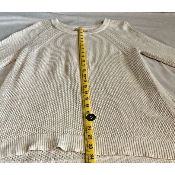LOFT Basketweave Pointelle Shirttail Sweater - Cream/Ivory - Size Large - Picture 5 of 13